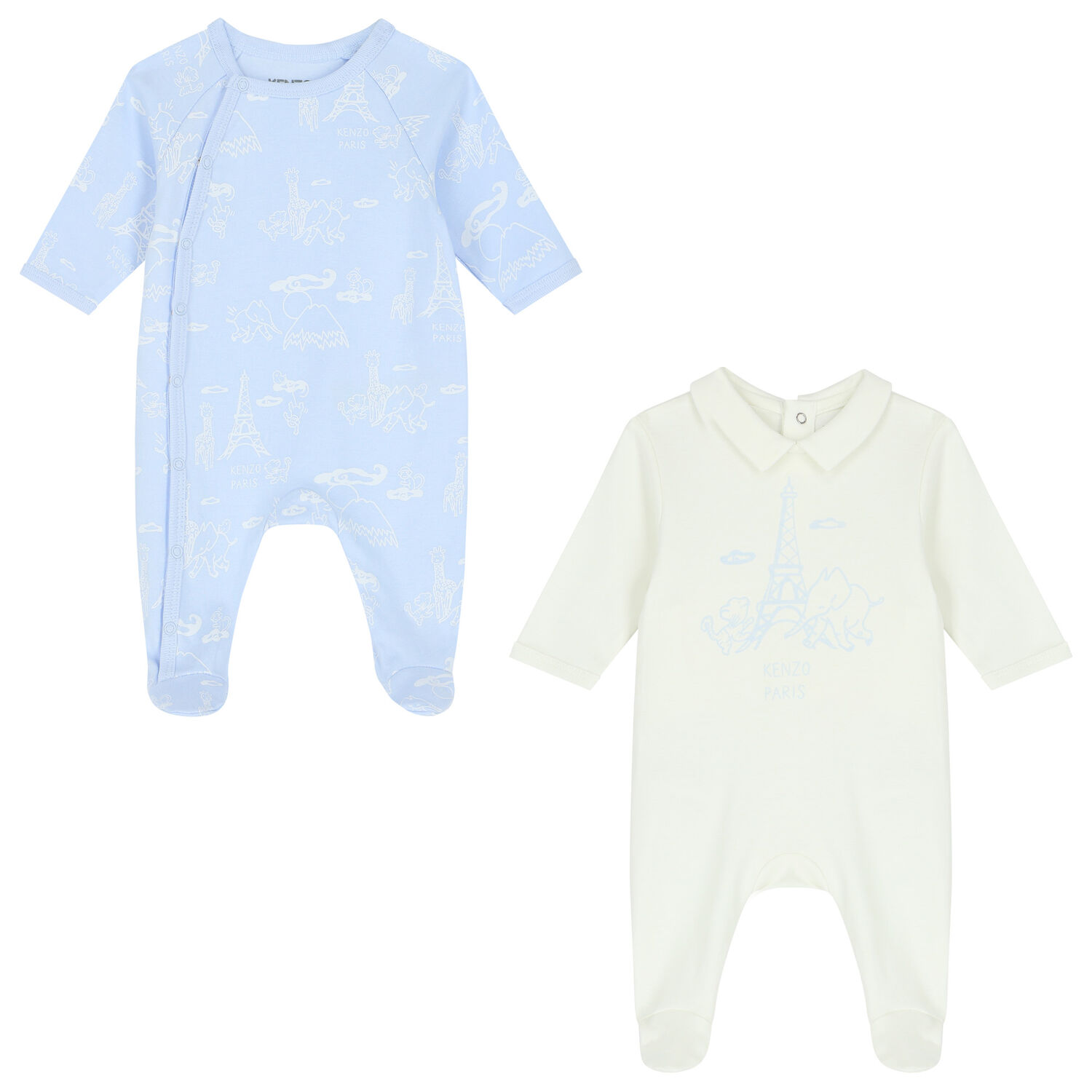 Baby Boys Blue & Ivory Logo & Animals Babygrows ( 2-Pack ), 1, hi-res